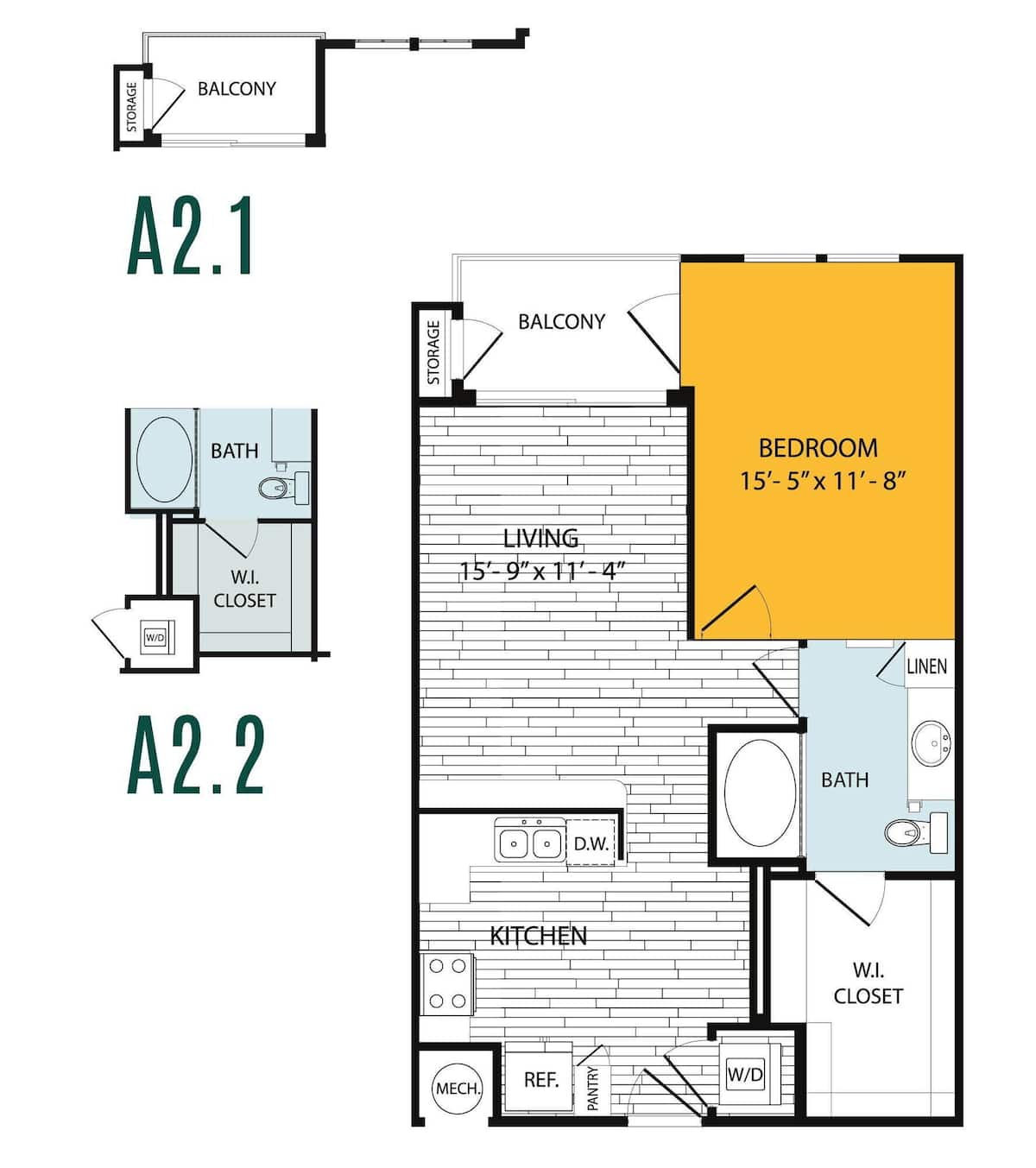 Floorplan diagram for A2, showing 1 bedroom