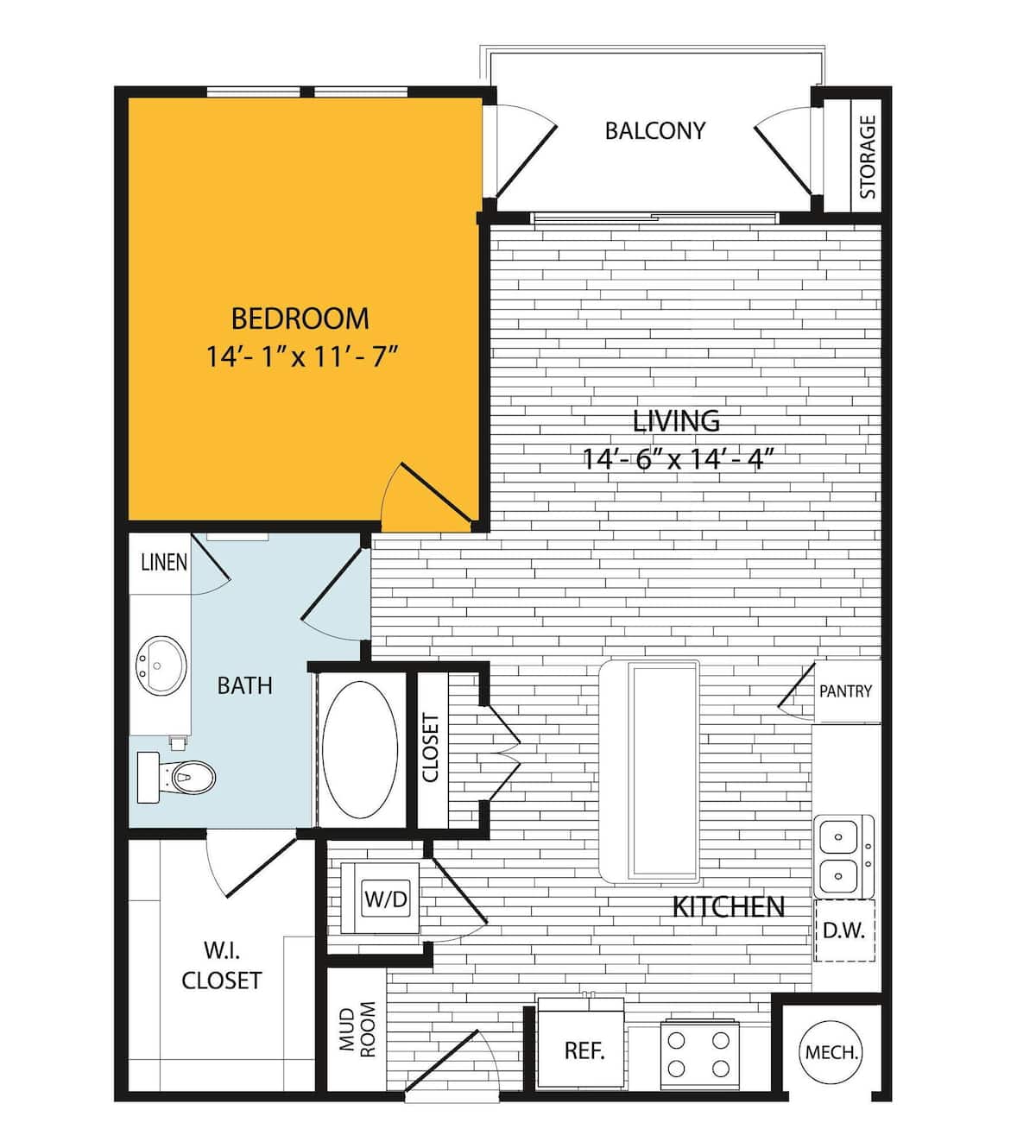 Floorplan diagram for A4, showing 1 bedroom