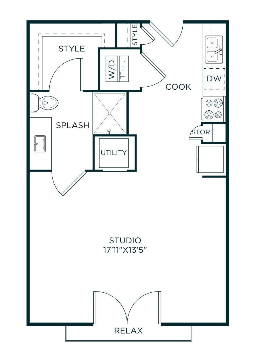 Floorplan diagram for Studio A, showing Studio