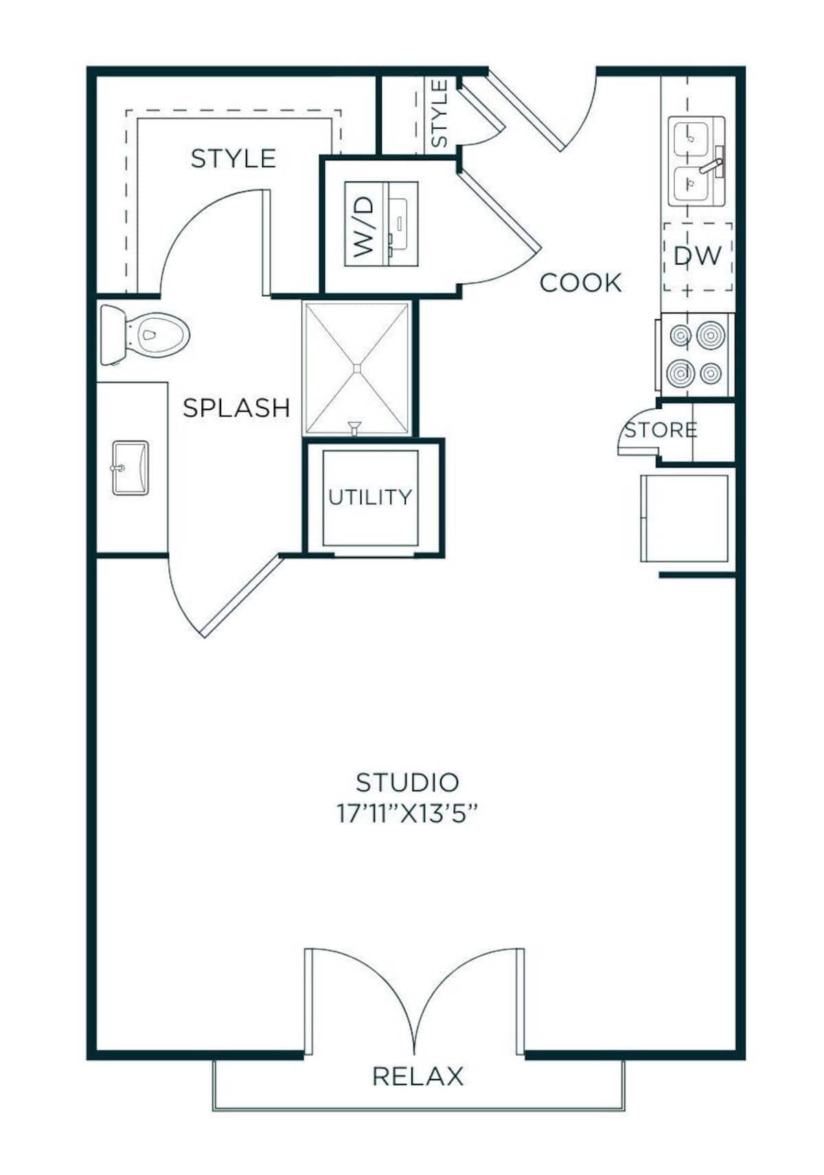 Floorplan diagram for Studio A, showing Studio