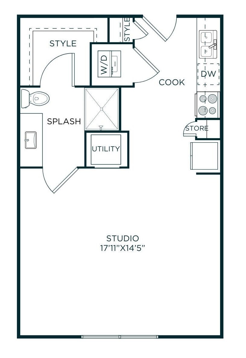 Floorplan diagram for Studio B, showing Studio