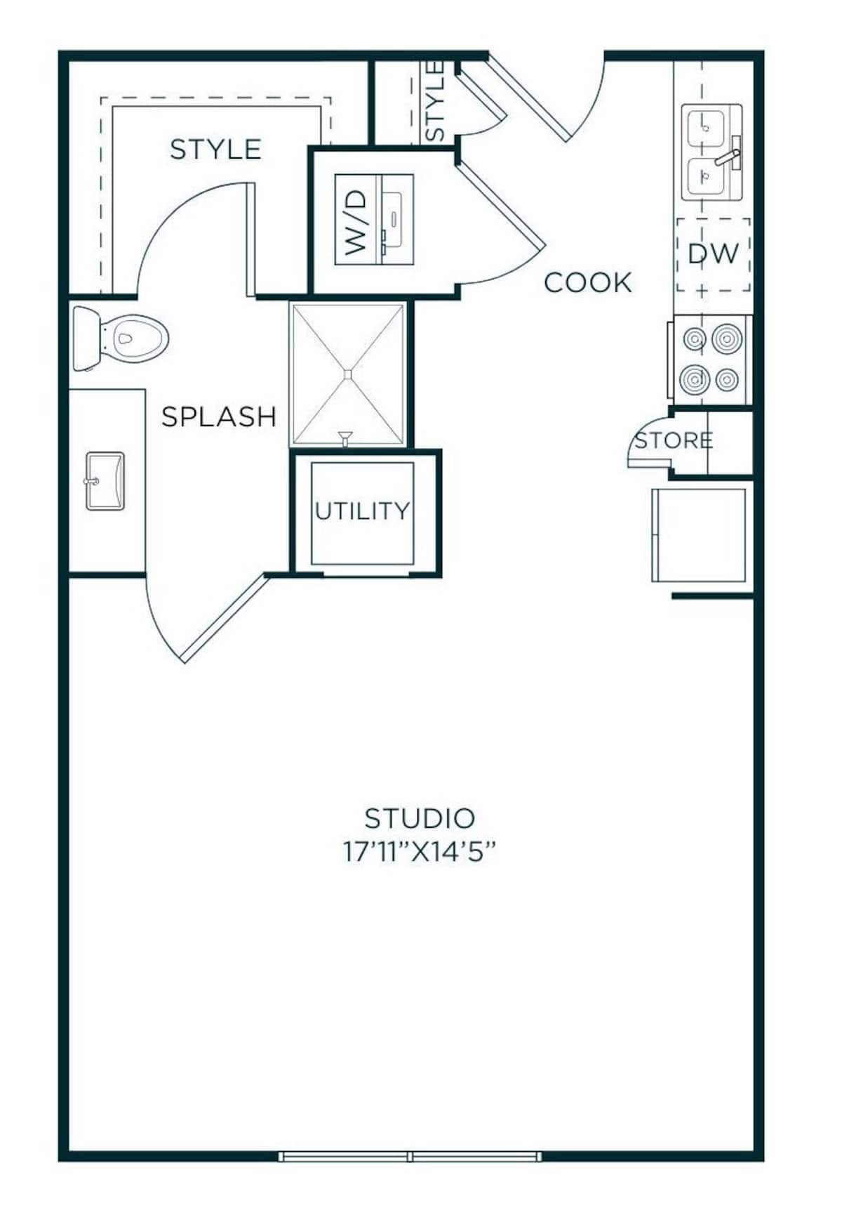 Floorplan diagram for Studio B, showing Studio