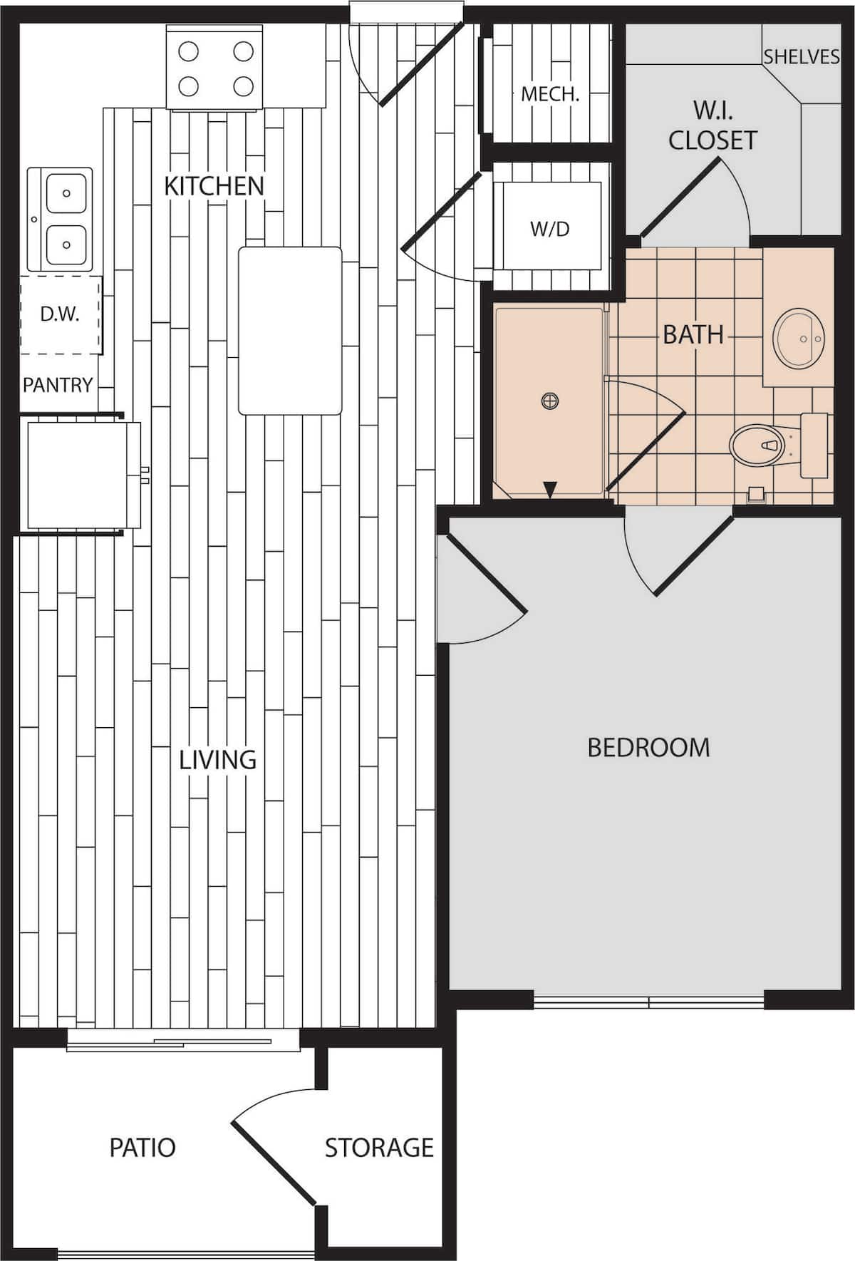 Floorplan diagram for A, showing 1 bedroom