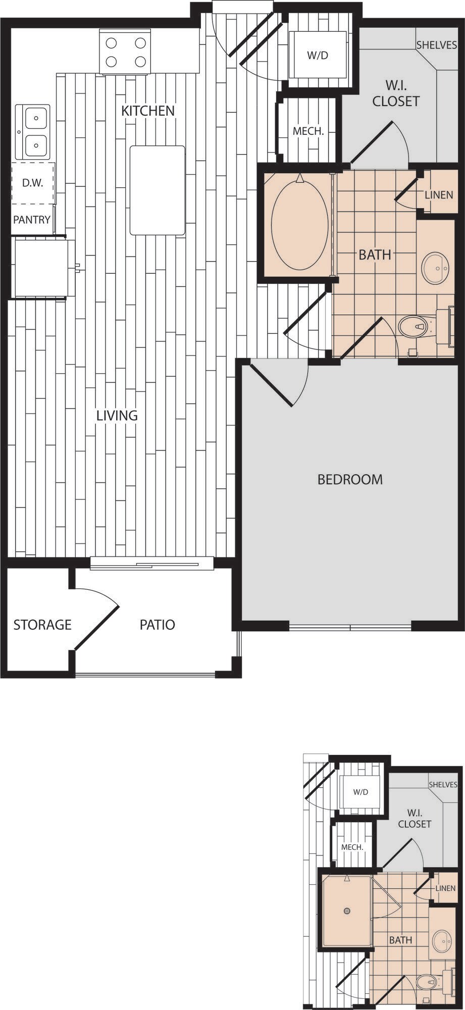 Floorplan diagram for A1S, showing 1 bedroom