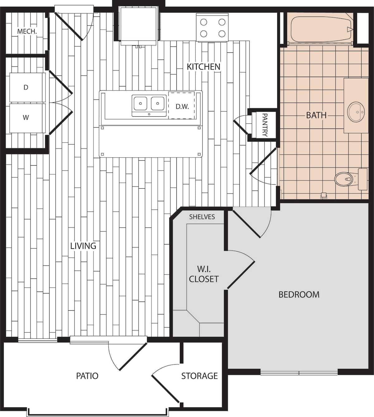 Floorplan diagram for A4-H, showing 1 bedroom