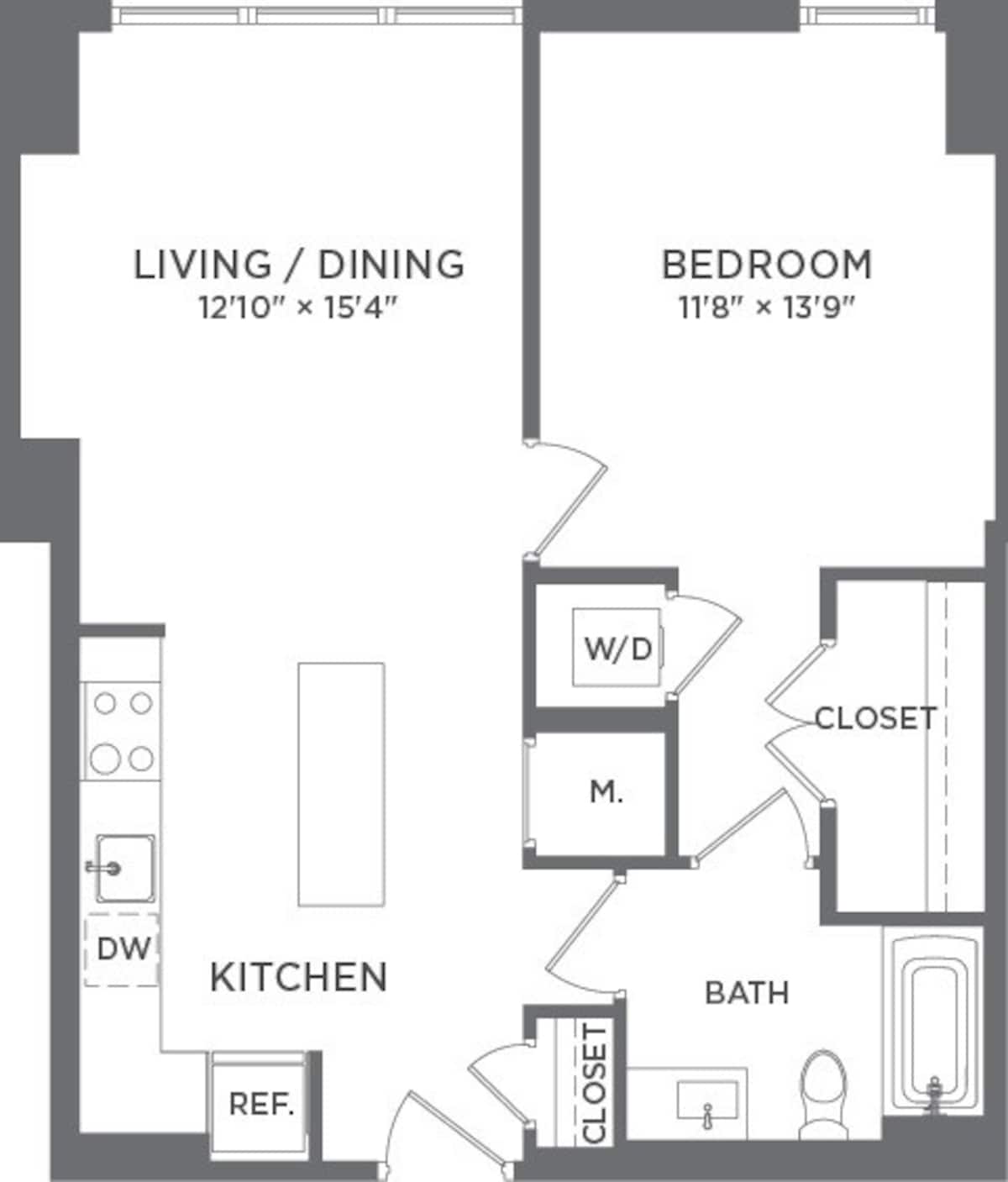 Floorplan diagram for A2C, showing 1 bedroom
