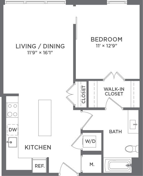 Floorplan diagram for A3, showing 1 bedroom