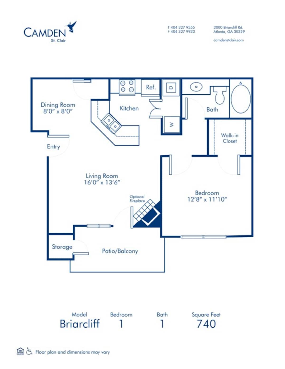 Floorplan diagram for Briarcliff, showing 1 bedroom