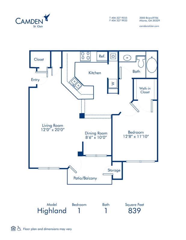 Floorplan diagram for Highland, showing 1 bedroom