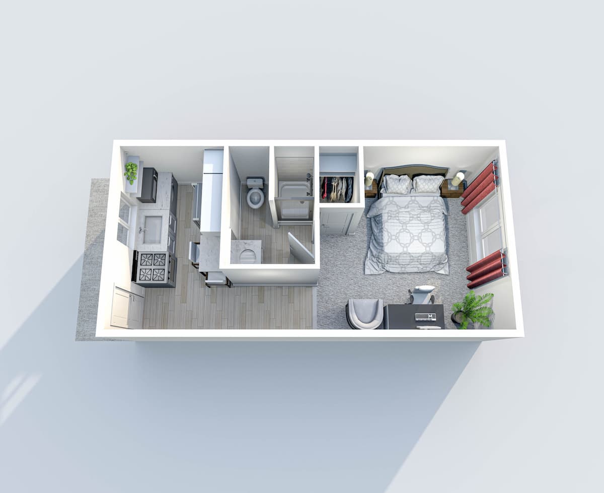 Floorplan diagram for Laurel, showing Studio