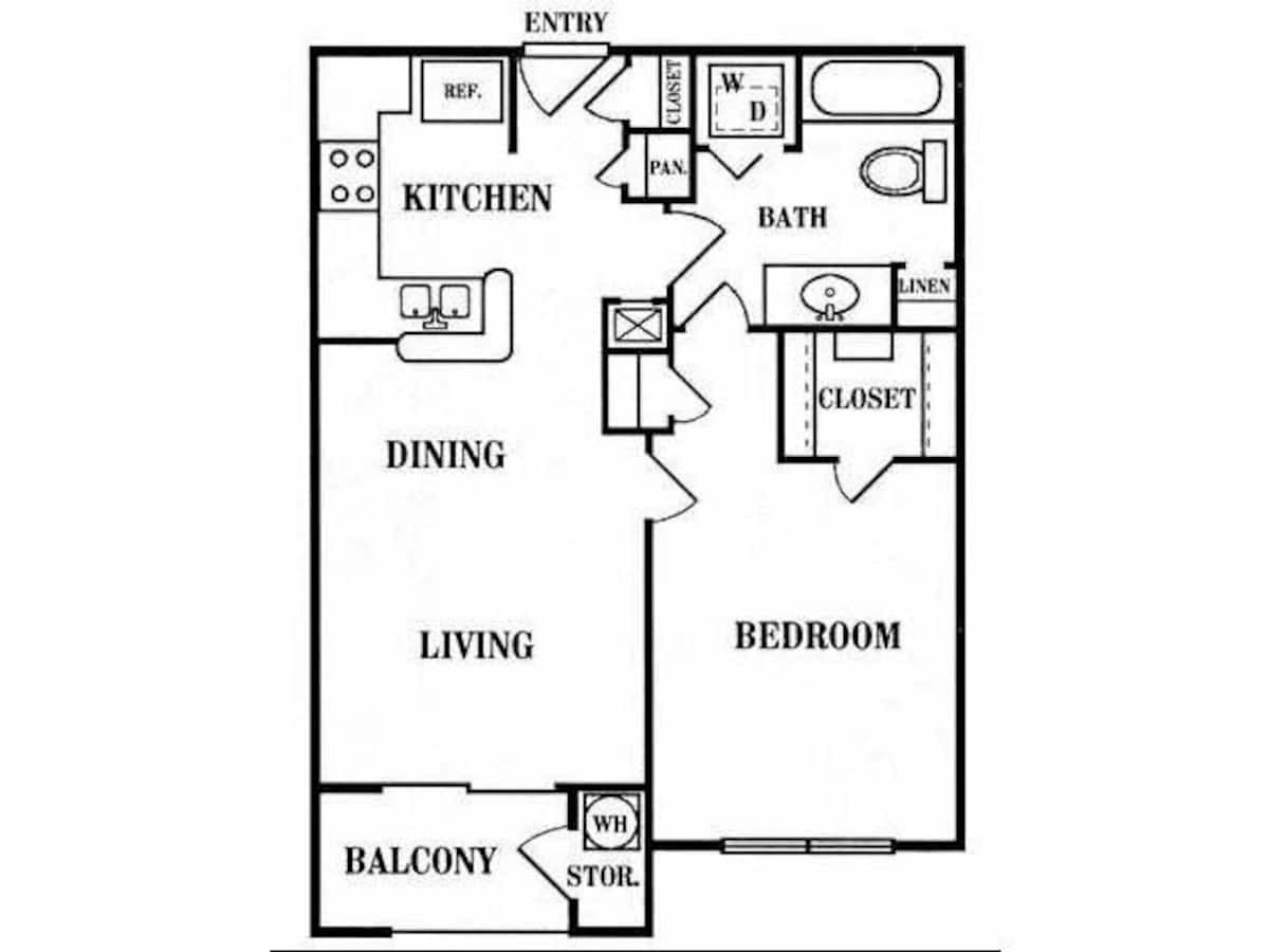 Floorplan diagram for A 1X1, showing 1 bedroom