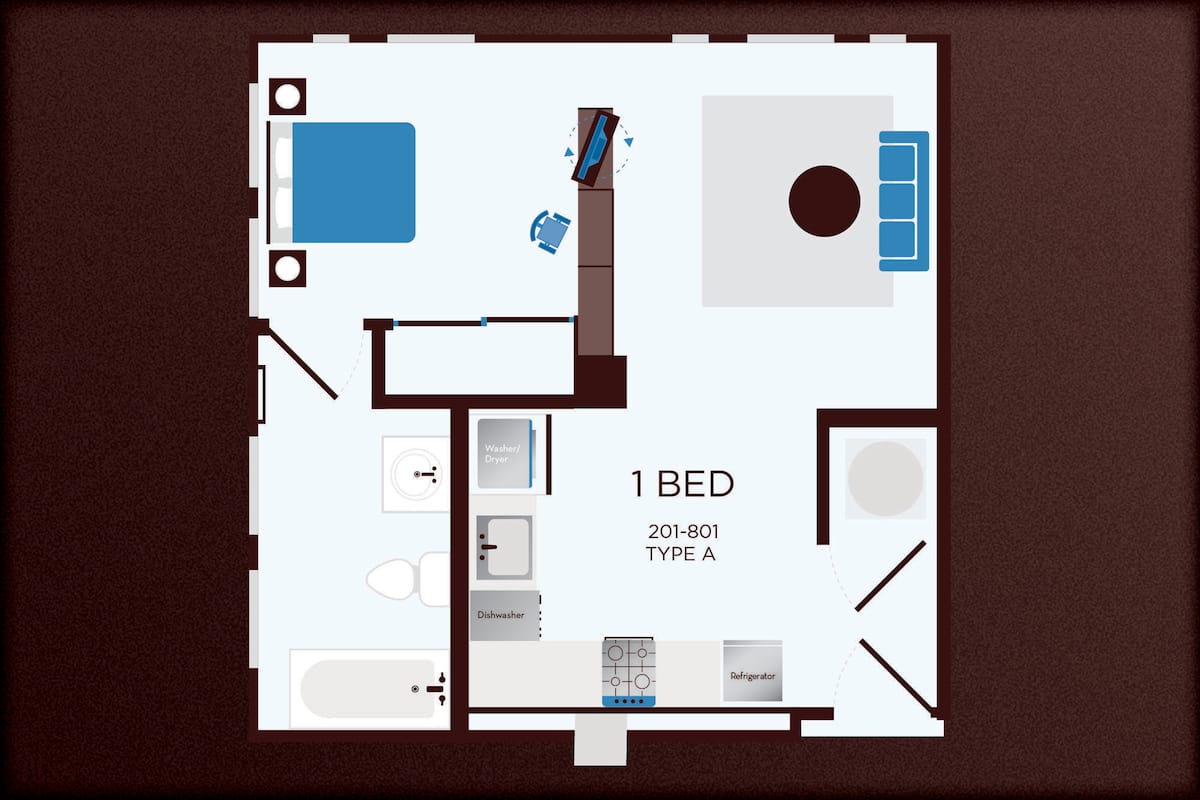 Floorplan diagram for 201, showing 1 bedroom