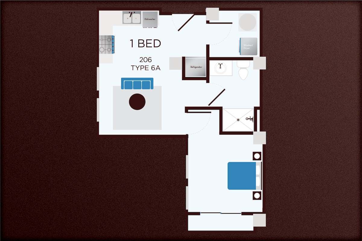 Floorplan diagram for 206_Type B, showing 1 bedroom