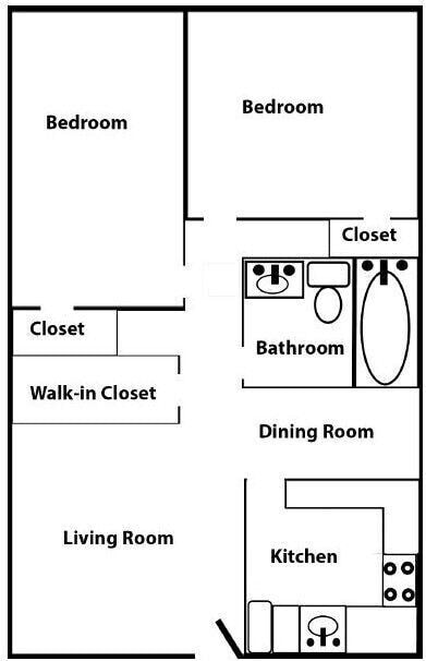 Floorplan diagram for 2x1, showing 2 bedroom