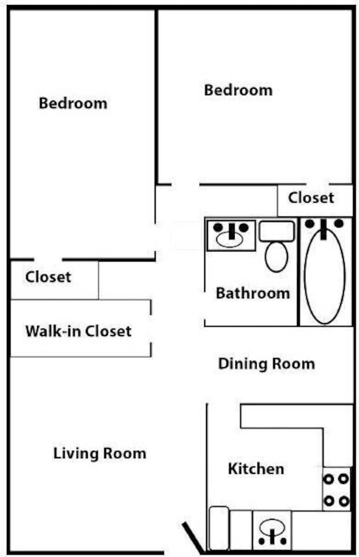 Floorplan diagram for 2x1, showing 2 bedroom