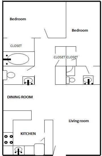 Floorplan diagram for 2x2, showing 2 bedroom