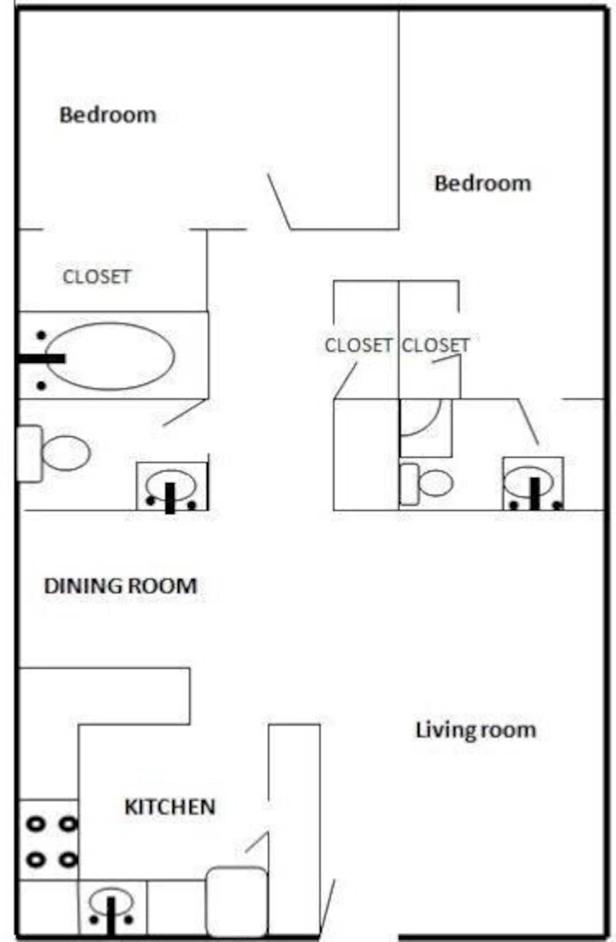 Floorplan diagram for 2x2, showing 2 bedroom