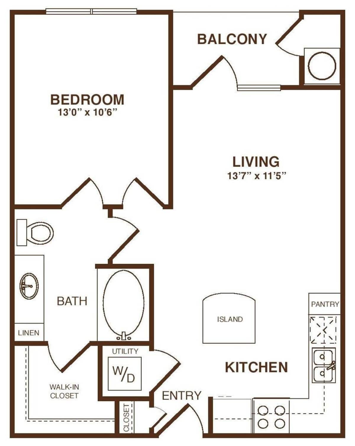 Floorplan diagram for The Remington, showing 1 bedroom