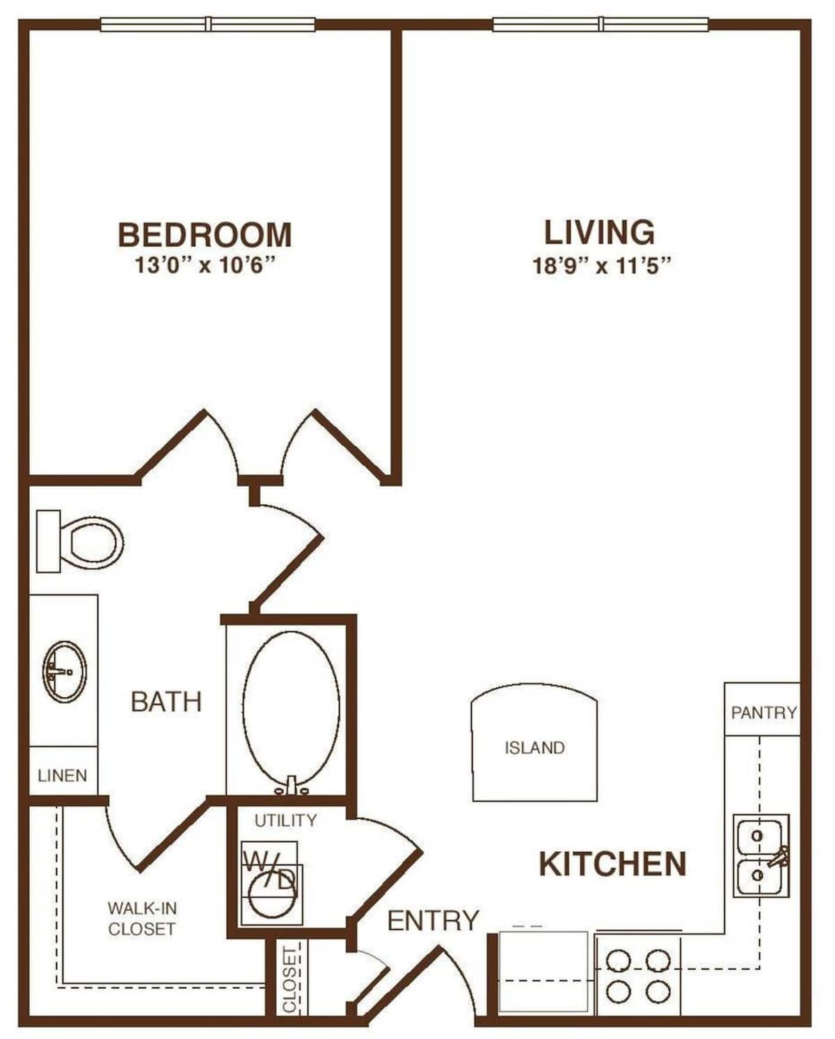 Floorplan diagram for The Chelsea, showing 1 bedroom