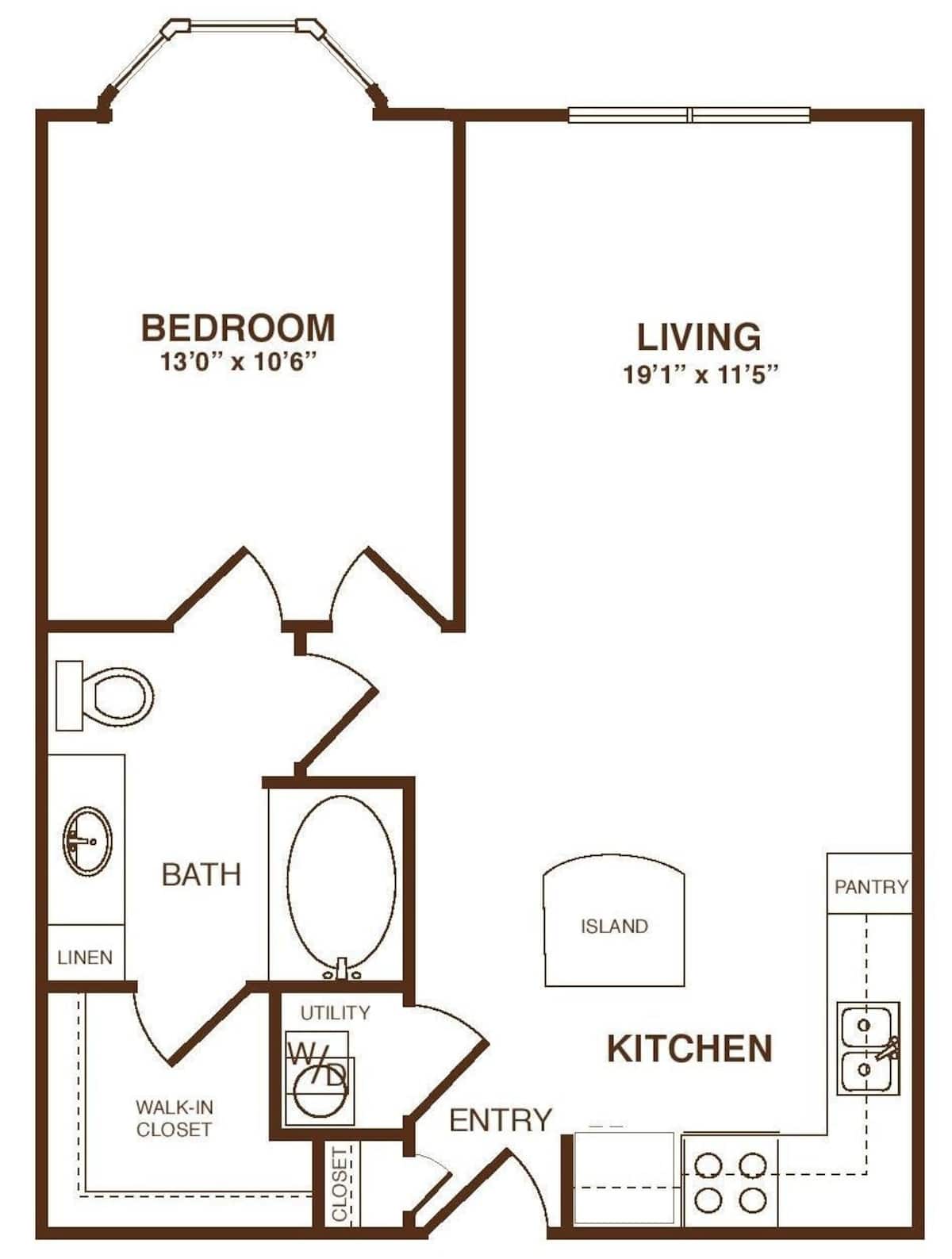 Floorplan diagram for The Bradbury, showing 1 bedroom