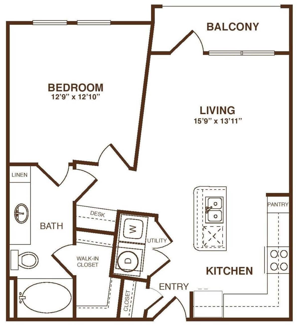 Floorplan diagram for The Huntington, showing 1 bedroom