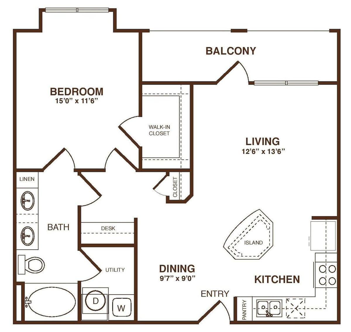 Floorplan diagram for The Excelsior, showing 1 bedroom