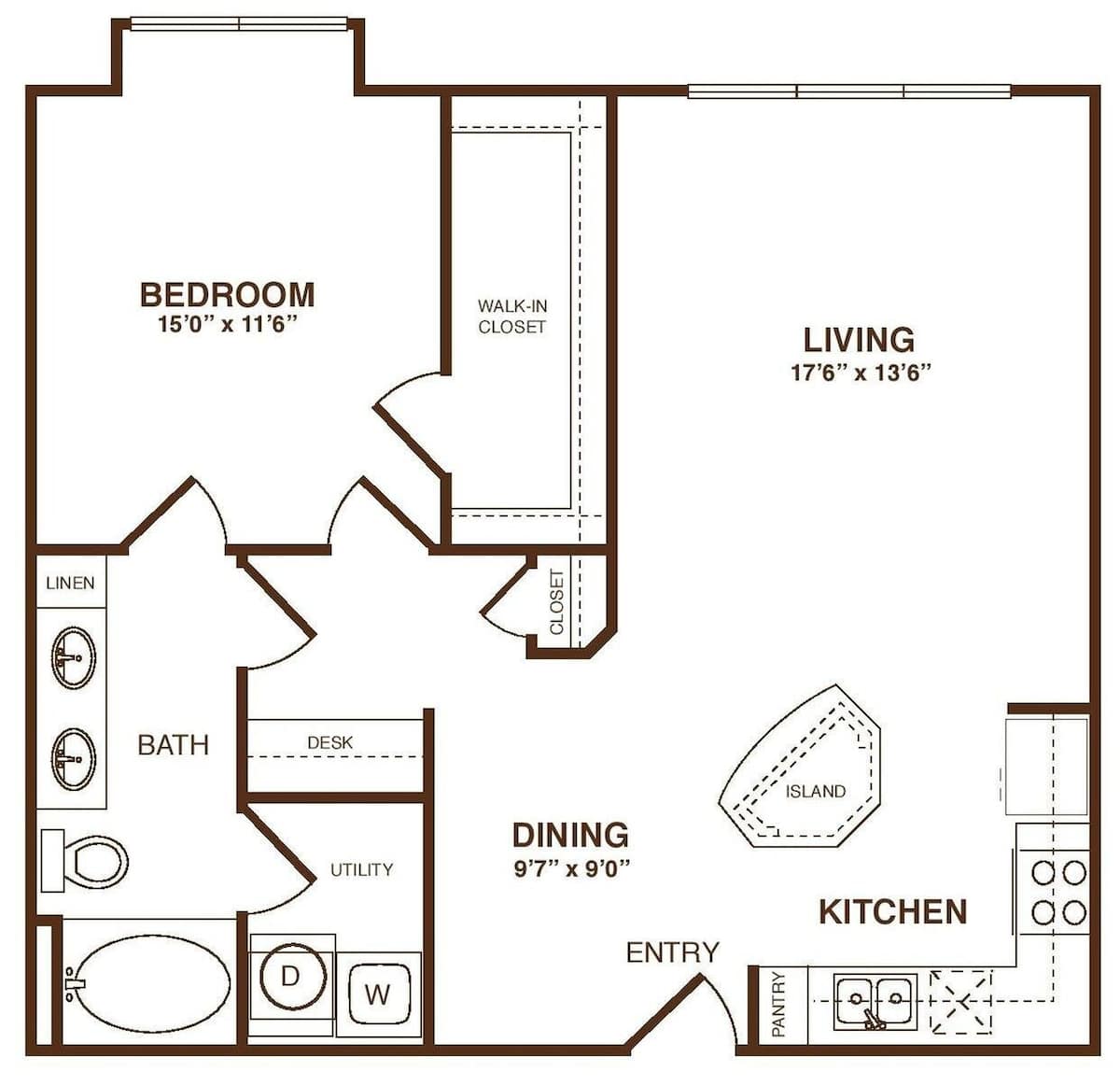 Floorplan diagram for The Bristol, showing 1 bedroom
