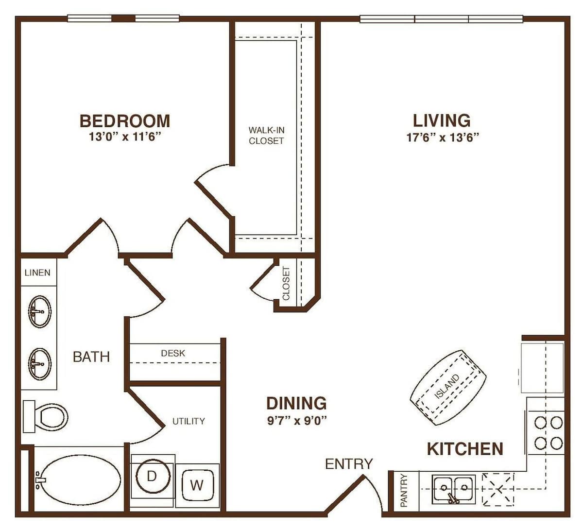 Floorplan diagram for The Carlisle, showing 1 bedroom