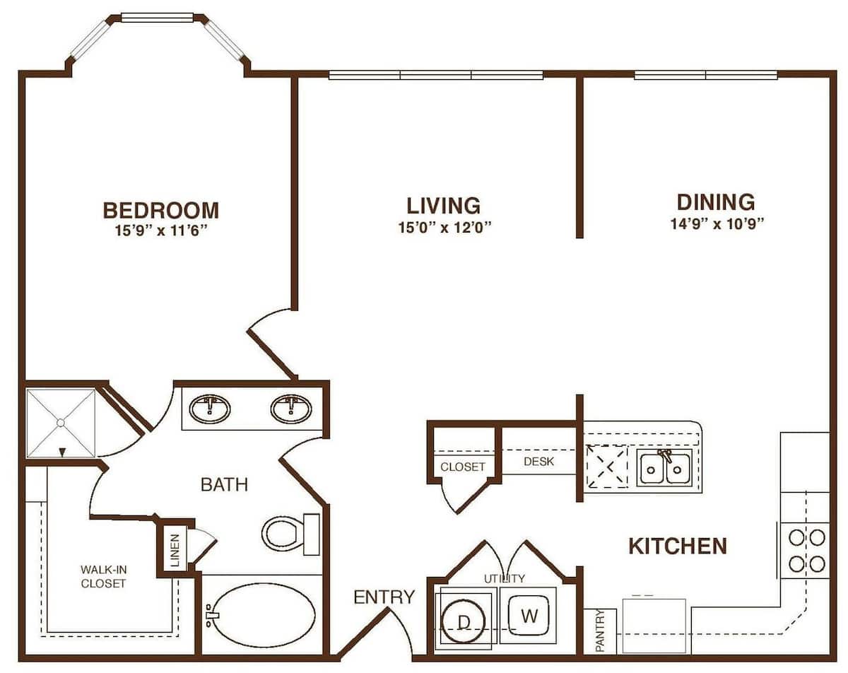 Floorplan diagram for The Dover, showing 1 bedroom