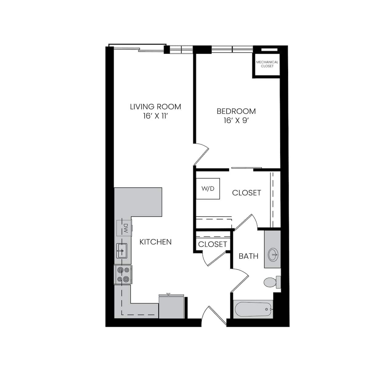 Floorplan diagram for A1, showing 1 bedroom
