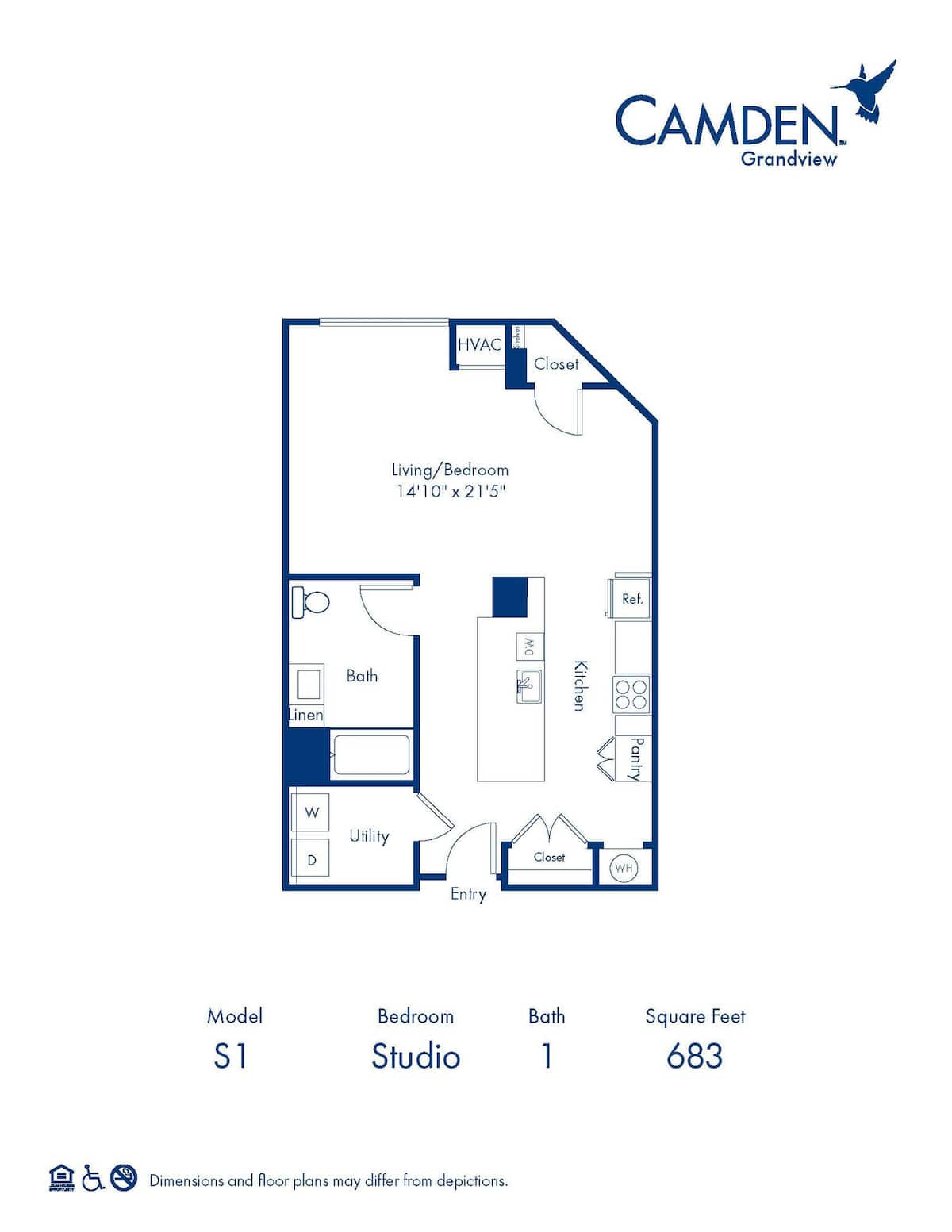Floorplan diagram for S1, showing Studio