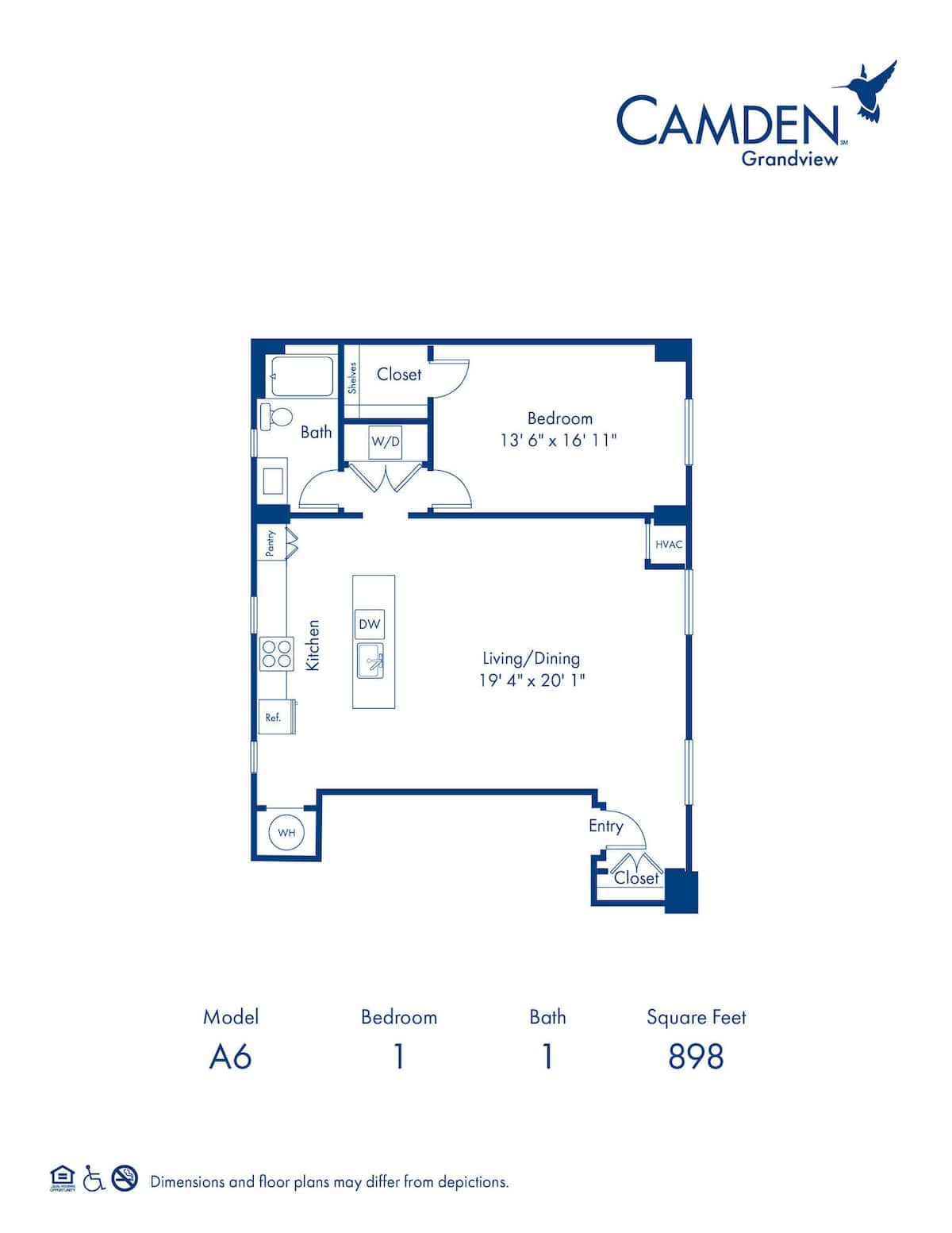 Floorplan diagram for A6, showing 1 bedroom