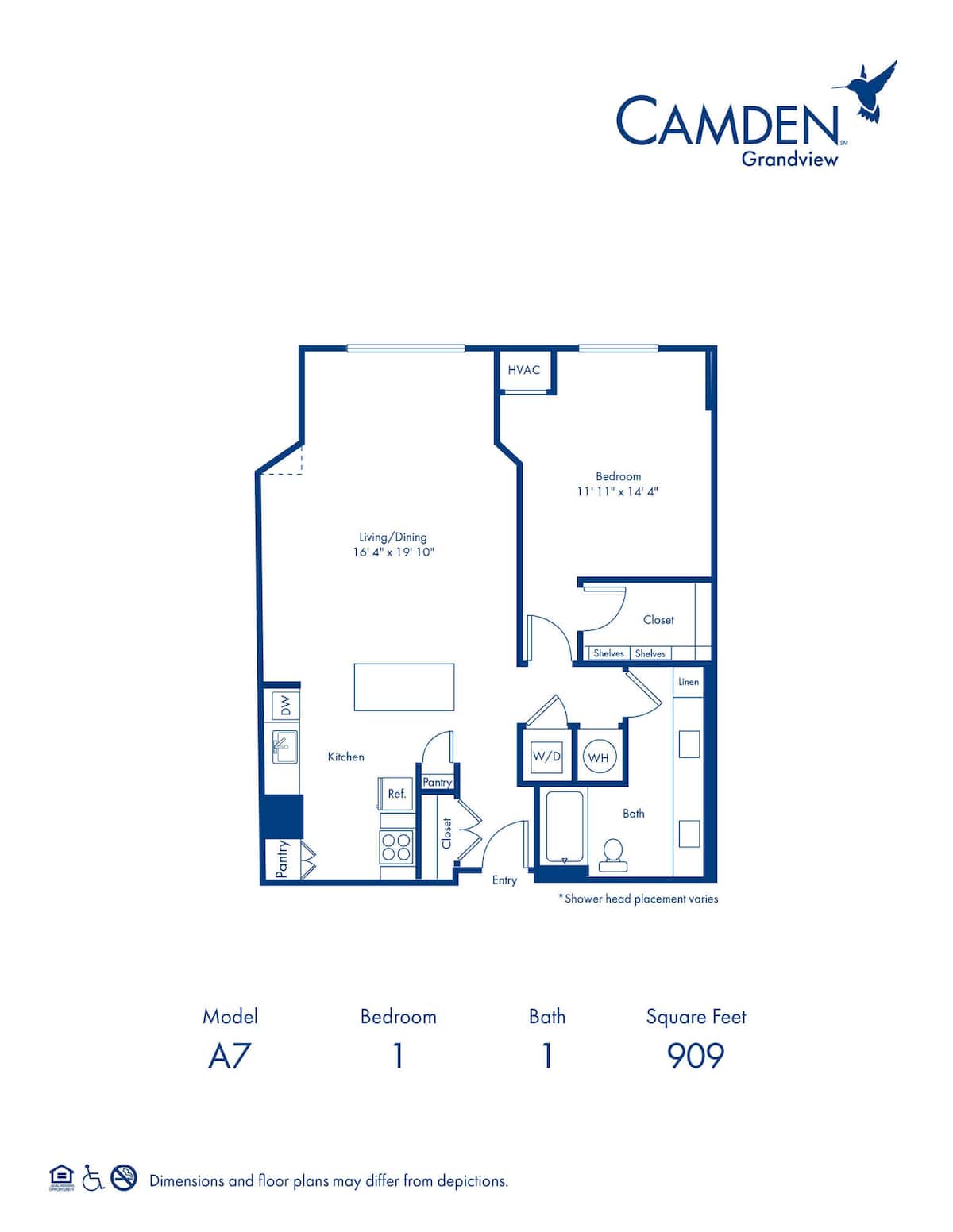 Floorplan diagram for A7, showing 1 bedroom