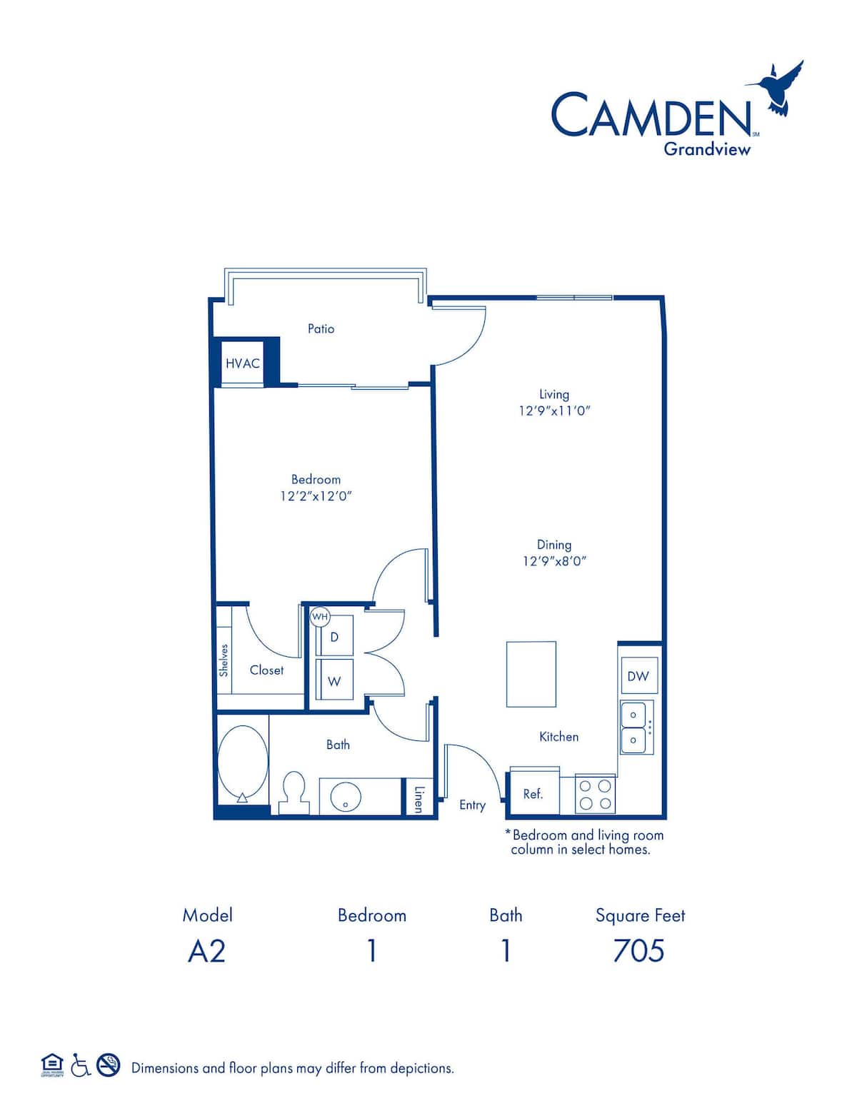 Floorplan diagram for A2, showing 1 bedroom