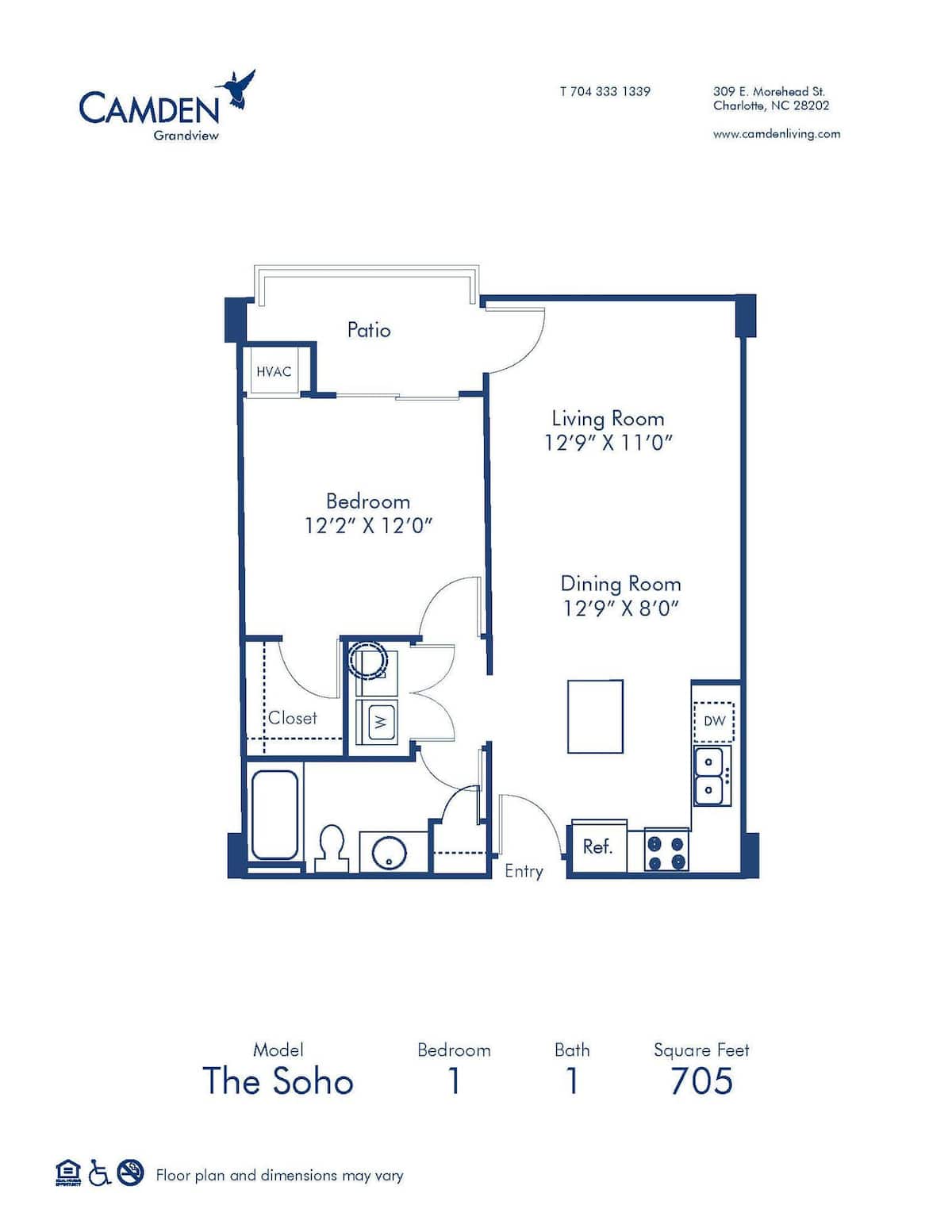 Floorplan diagram for The Soho, showing 1 bedroom