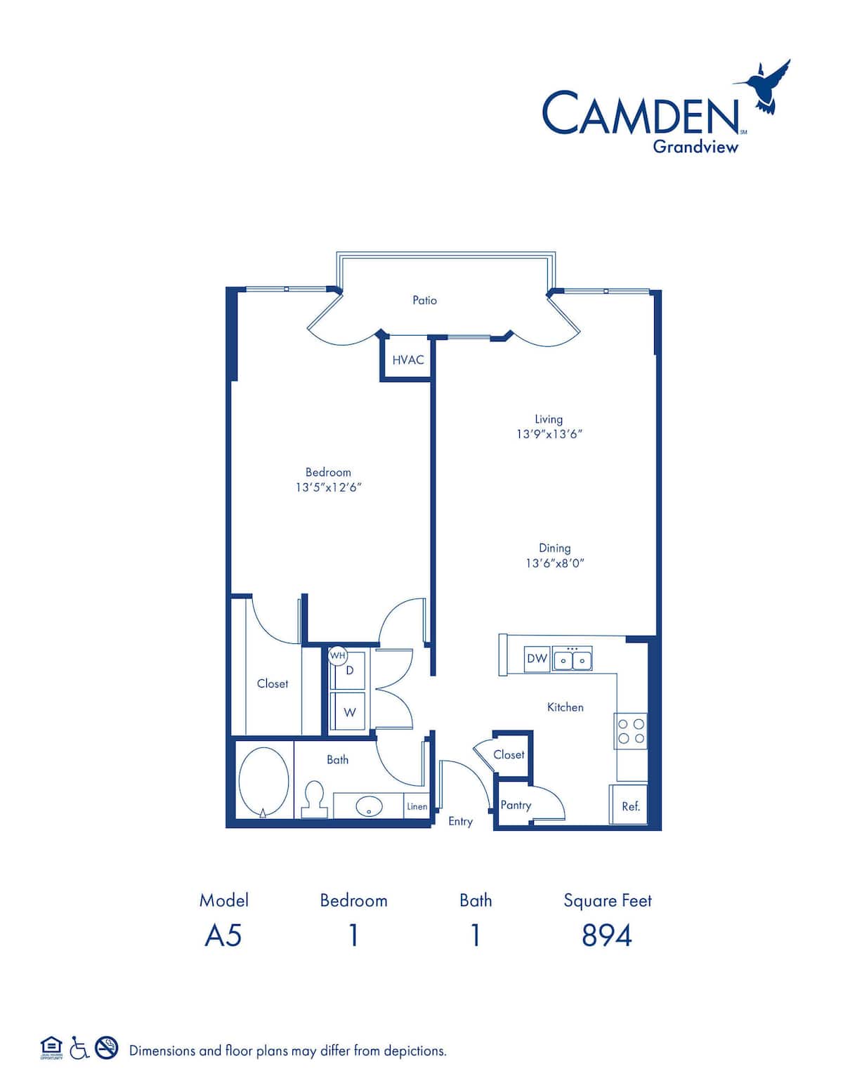 Floorplan diagram for A5, showing 1 bedroom