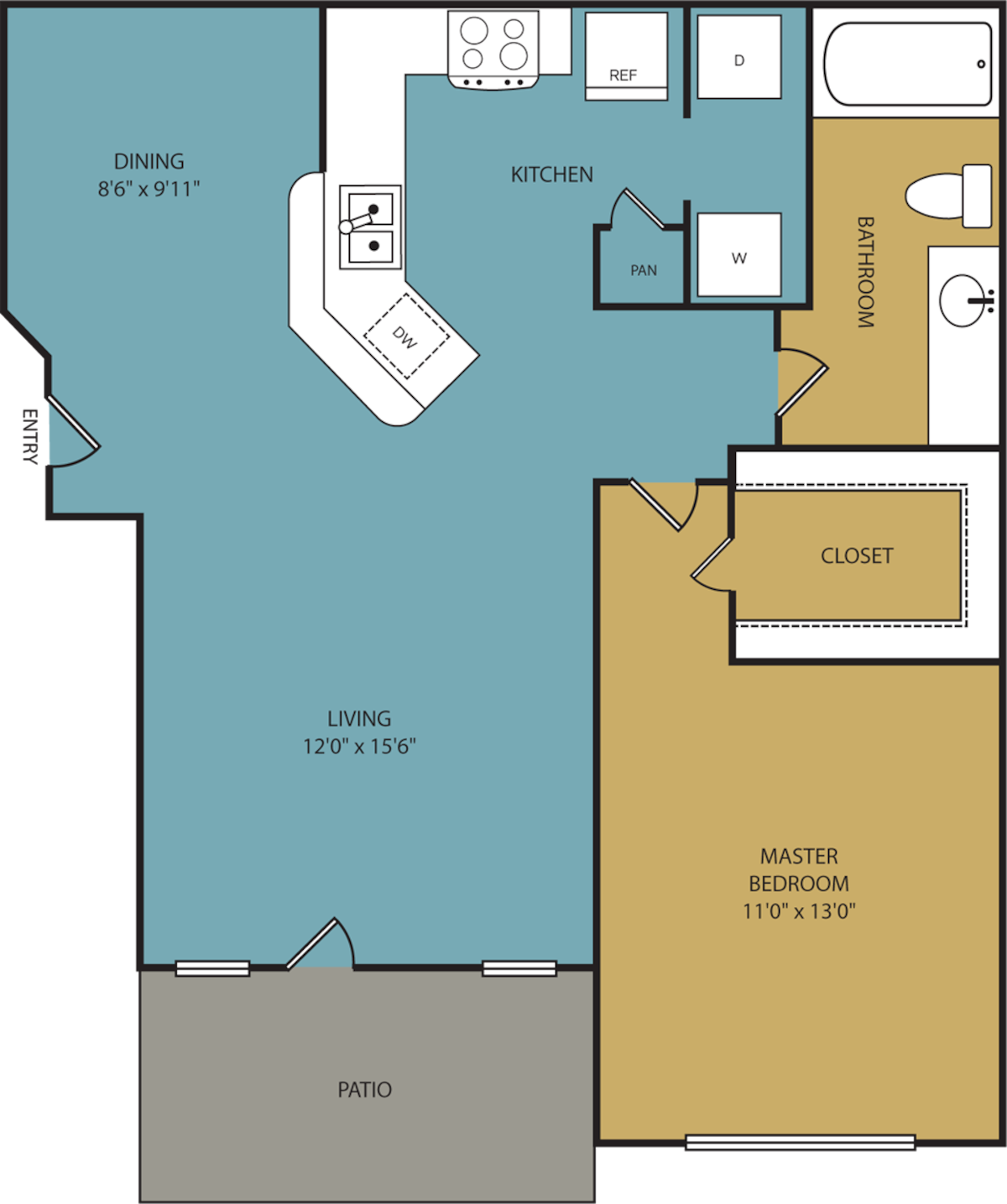 Floorplan diagram for Waldorf - A3, showing 1 bedroom
