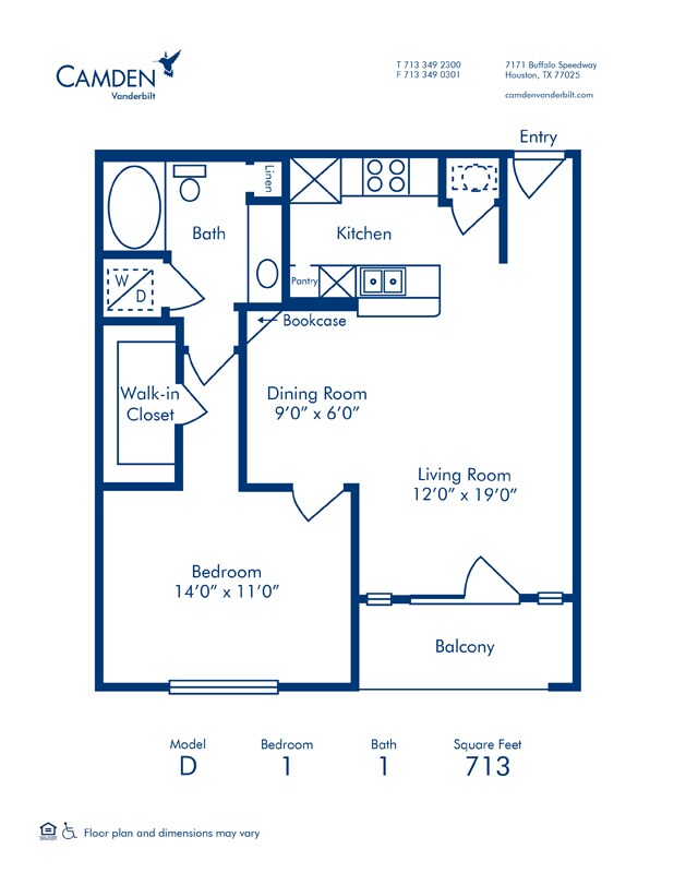 Floorplan diagram for D, showing 1 bedroom