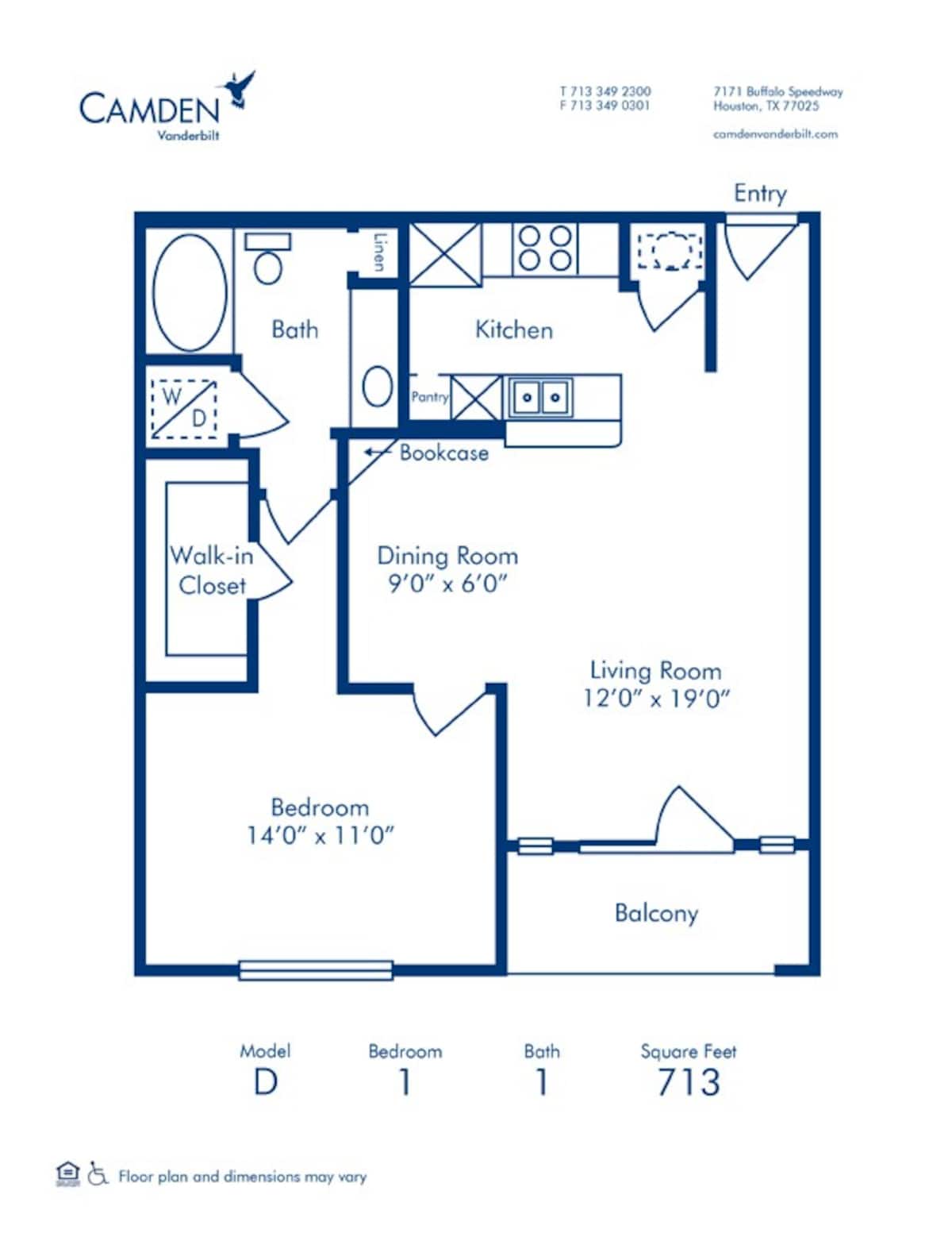 Floorplan diagram for D, showing 1 bedroom