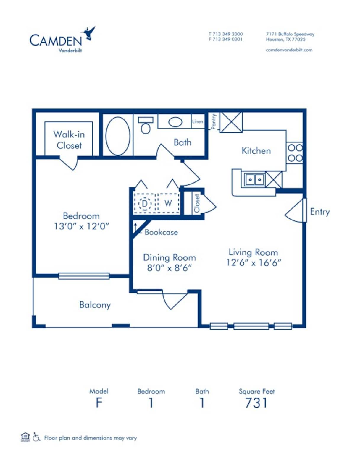 Floorplan diagram for F, showing 1 bedroom