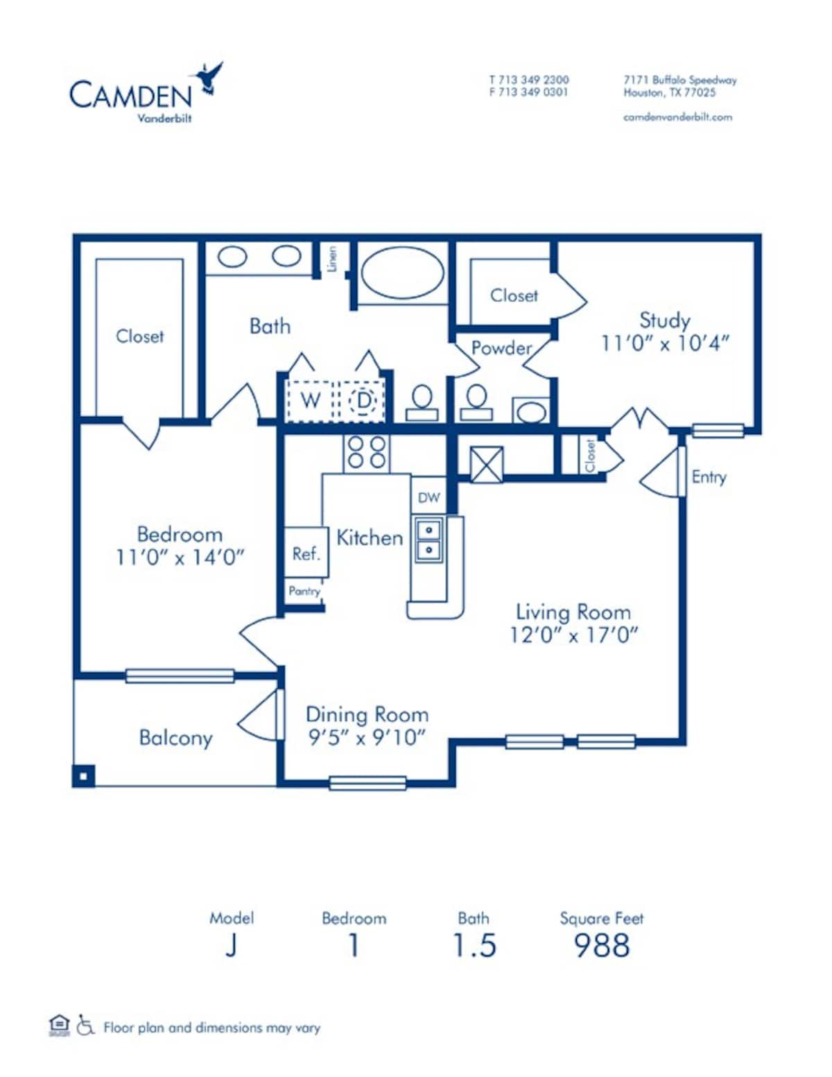 Floorplan diagram for J, showing 1 bedroom