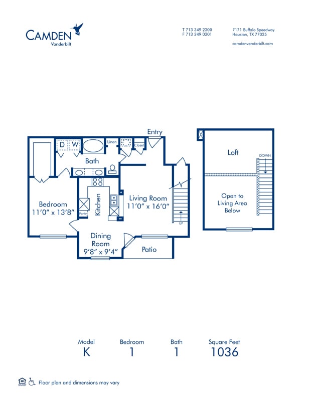 Floorplan diagram for K, showing 1 bedroom