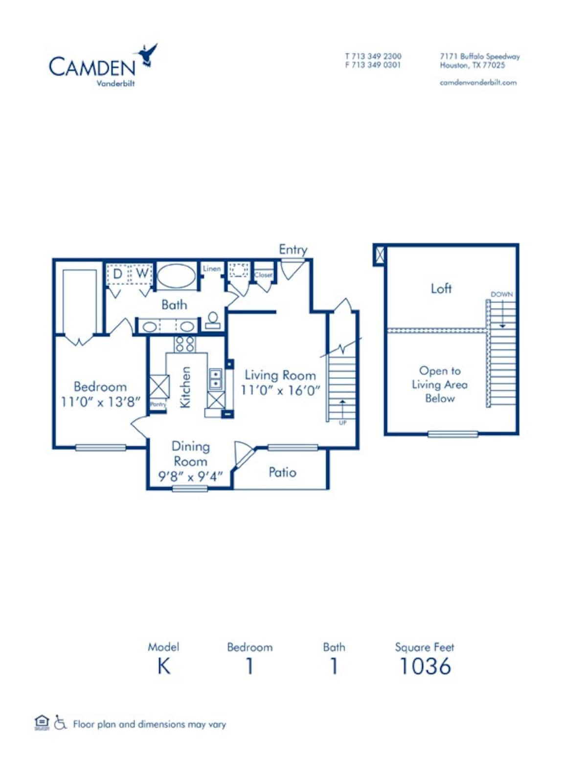 Floorplan diagram for K, showing 1 bedroom