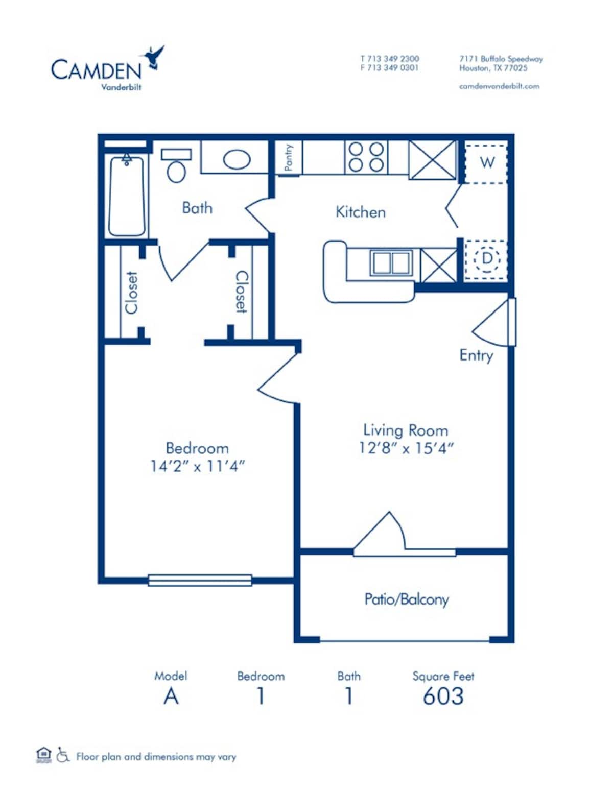 Floorplan diagram for A, showing 1 bedroom