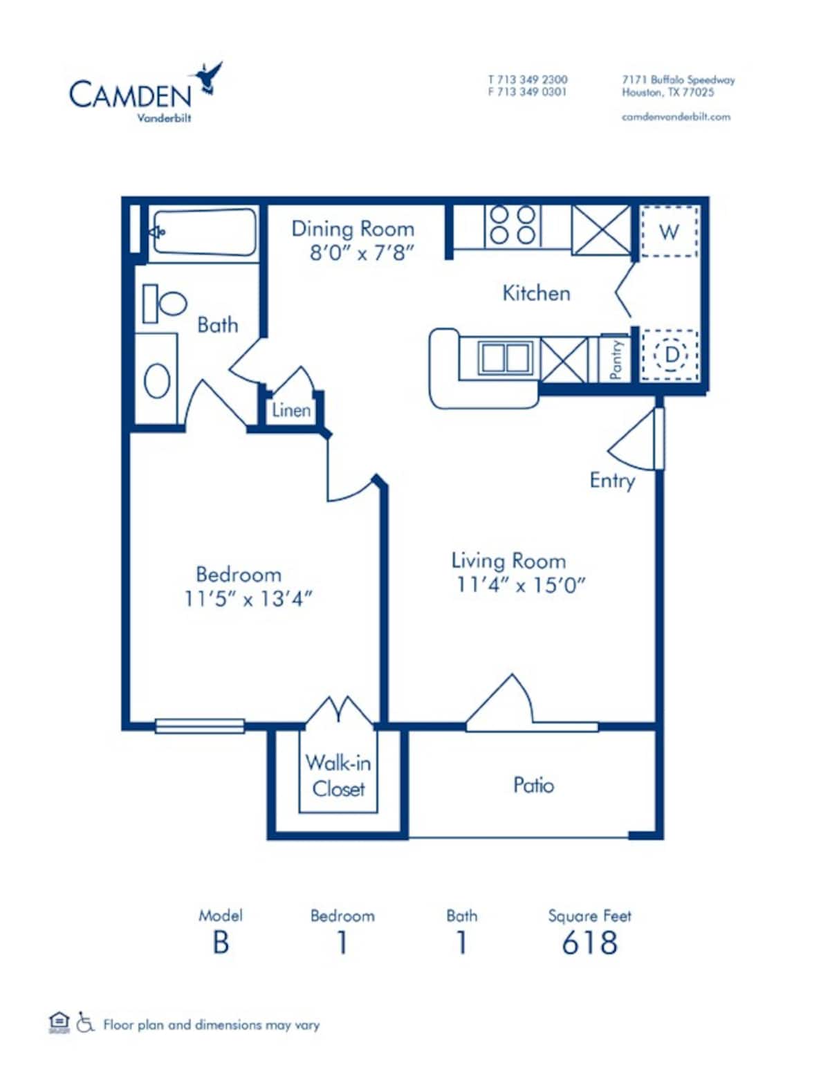 Floorplan diagram for B, showing 1 bedroom