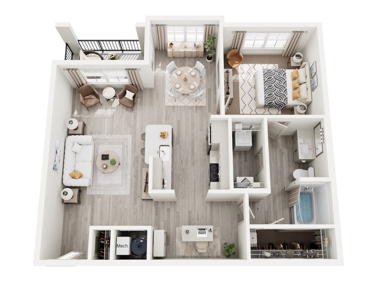 Floorplan diagram for A2.1 - 1x1, showing 1 bedroom