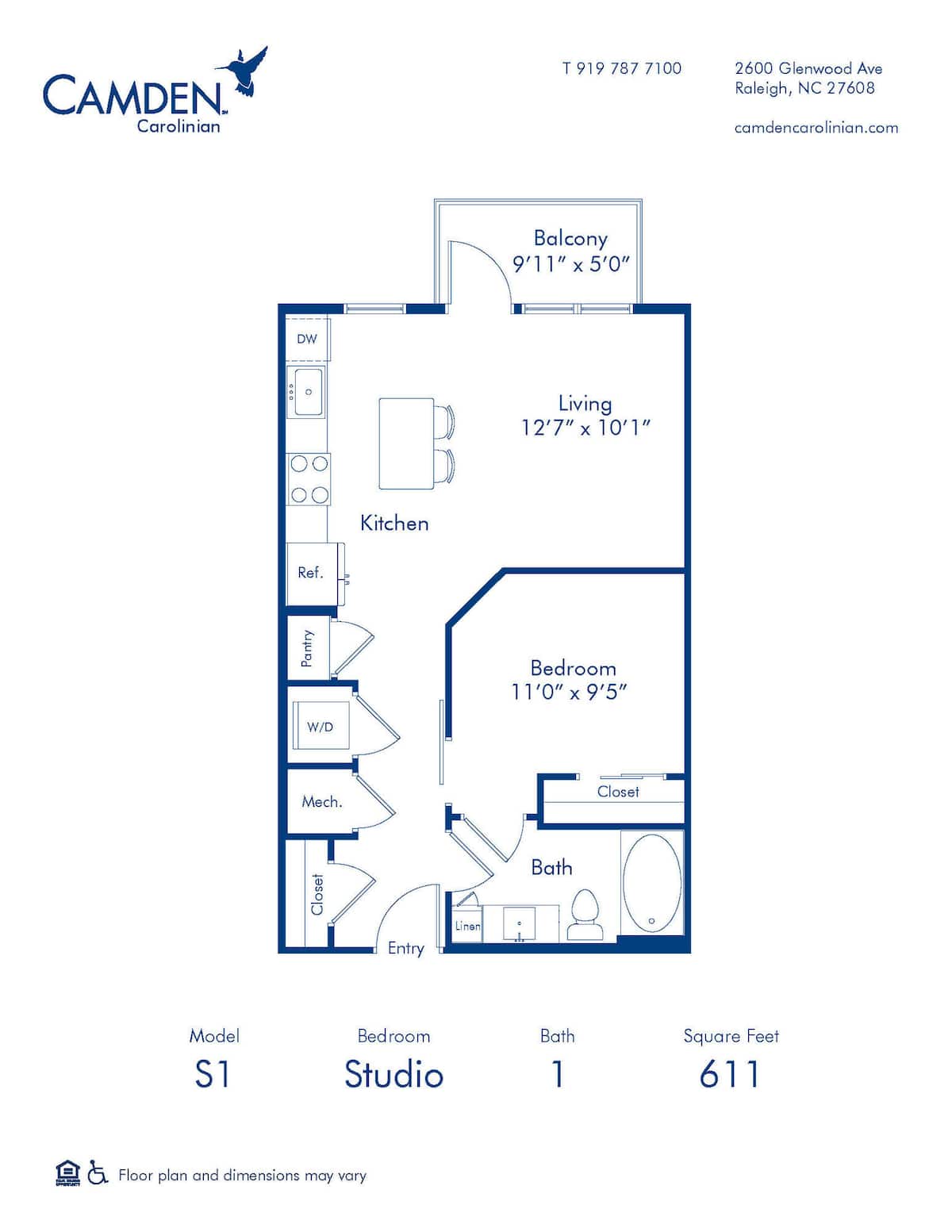Floorplan diagram for S1, showing Studio