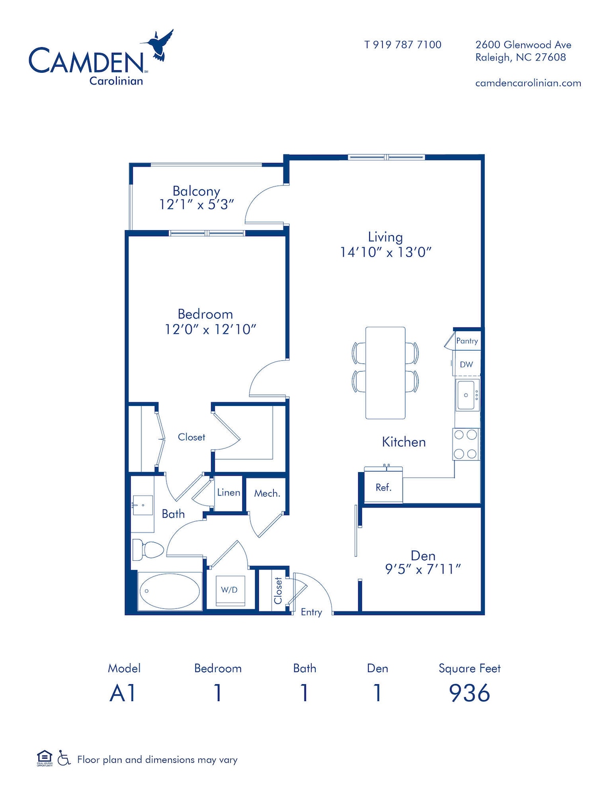 Floorplan diagram for A1, showing 1 bedroom