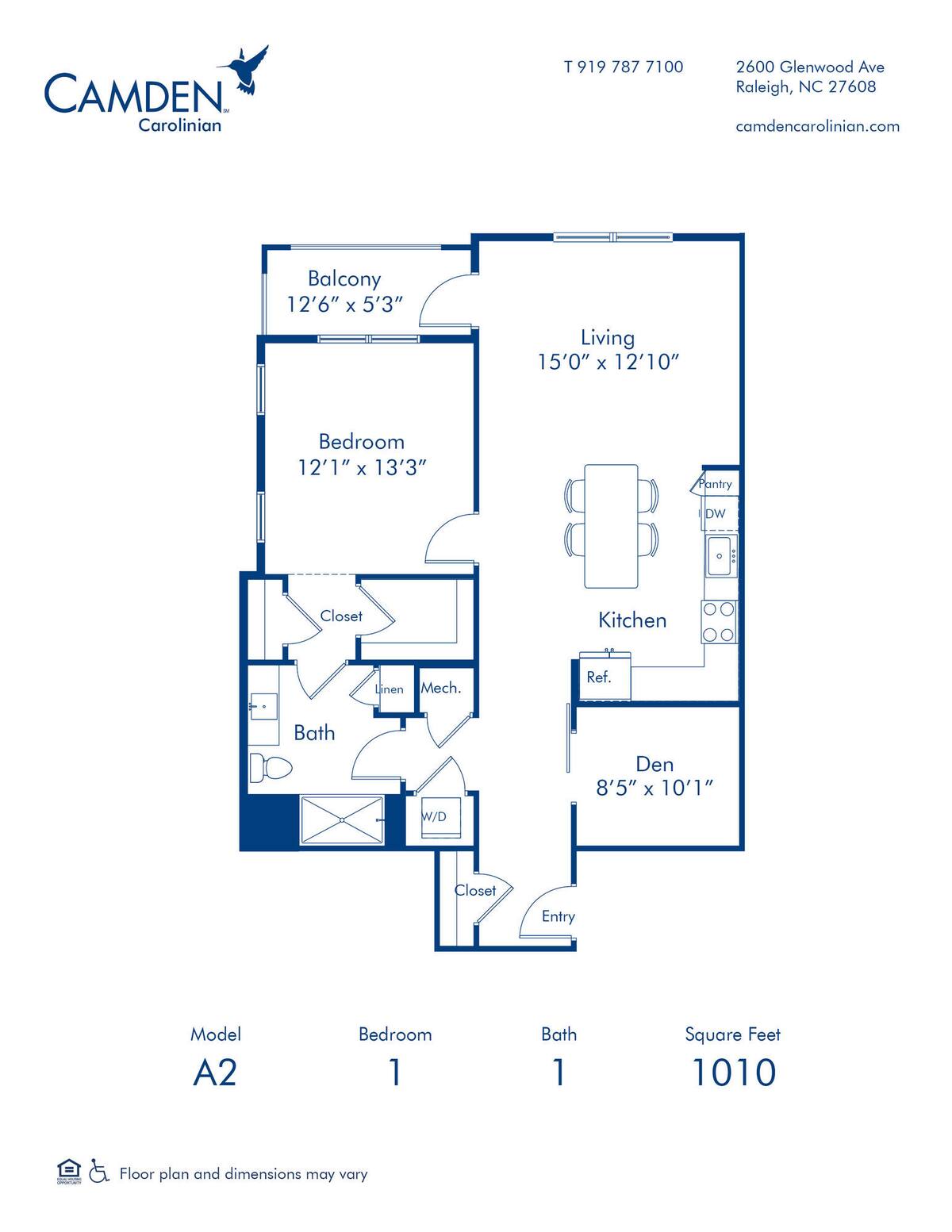 Floorplan diagram for A2, showing 1 bedroom