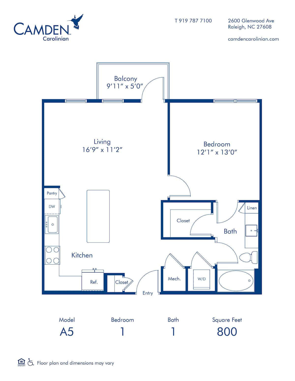 Floorplan diagram for A5, showing 1 bedroom
